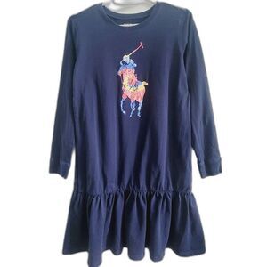 Polo Ralph Lauren Navy Long Sleeve Dress with Polo Logo Size XL